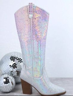 Shiny Boots Rhinestone White Pink