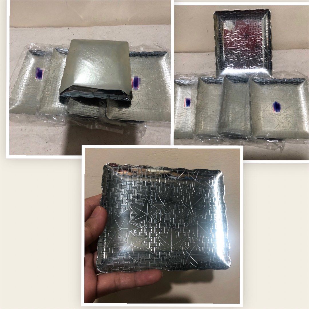 Stainless dessert /cake plates (heavy/solid)5’s (Category: Other Kitchenware & Tableware) located in Caloocan City. Submitted by e_o62059 (Listing ID 1297643345, Image 2). Description: Japan branded brand new;no original box;pristine condition;engraved design Solid /heavy stainless steel;high quality 5pcs Size 4in x 5 in.