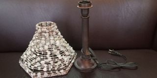 Vintage Wrought Iron Desk Lamp with Crystal Quartz Shade