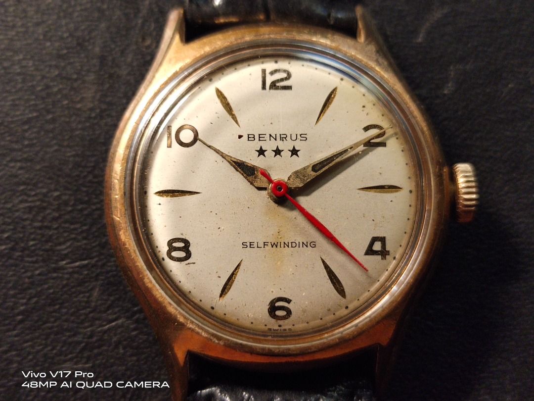 Vtg Benrus Auto 20micron Gold Electroplate Bezel Watch