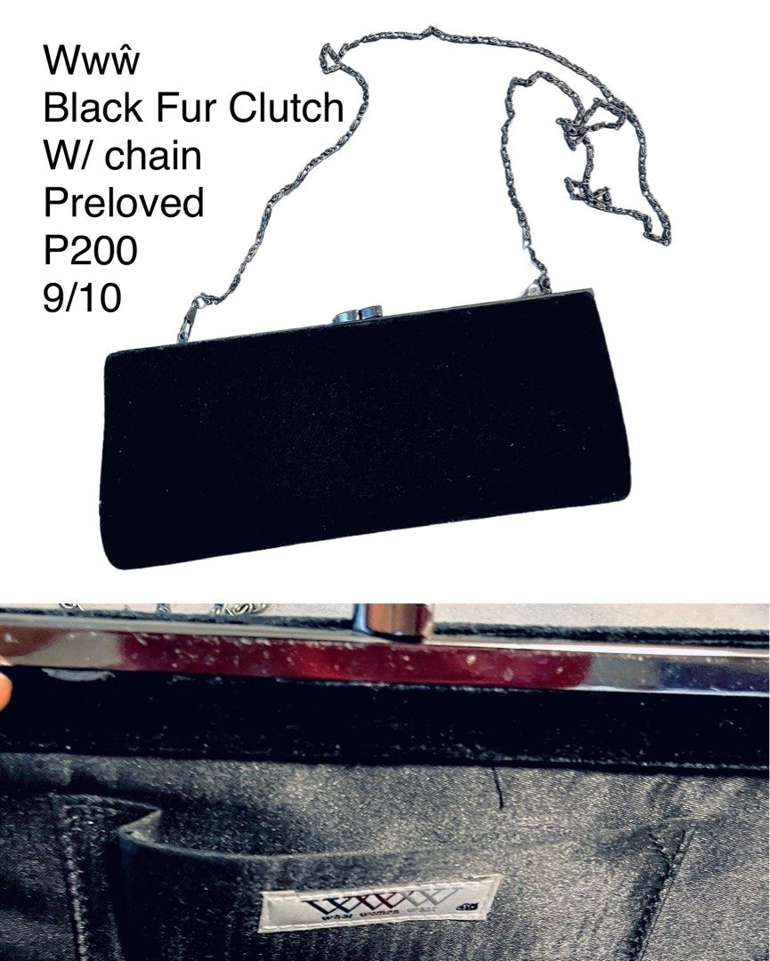 WWW Black Clutch w/ chain (Category: Clutches) located in Pasig City. Submitted by wangderfulworld (Listing ID 1297603712, Image 2). Description: 𝖶𝖶𝖶 (𝖲𝖬 𝖡𝗋𝖺𝗇𝖽) 𝖯𝗋𝖾𝗅𝗈𝗏𝖾𝖽, 9/10 𝖼𝗈𝗇𝖽𝗂𝗍𝗂𝗈𝗇 𝖪𝗂𝗌𝗌𝗅𝗈𝖼𝗄 𝖼𝗅𝗈𝗌𝗎𝗋𝖾 𝖥𝗎𝗋𝗋𝗒 𝗅𝗂𝗄𝖾 𝗆𝖺𝗍𝖾𝗋𝗂𝖺𝗅 𝘗𝘈𝘠𝘔𝘌𝘕𝘛 𝘍𝘐𝘙𝘚𝘛 + 𝘚𝘍 𝘕𝘰 𝘤𝘢𝘯𝘤𝘦𝘭𝘭𝘢𝘵𝘪𝘰𝘯. 𝘕𝘰 𝘳𝘶𝘴𝘩 𝘴𝘩𝘪𝘱𝘱𝘪𝘯𝘨. 𝘕𝘰 𝘭𝘢𝘴𝘵 𝘱𝘳𝘪𝘤𝘦. 📍 𝘓𝘖𝘊: 𝘚𝘢𝘯 𝘔𝘪𝘨𝘶𝘦𝘭, 𝘗𝘢𝘴𝘪𝘨 💰 