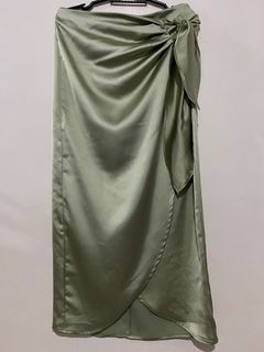 Zara Front Wrap Tie Silk Skirt