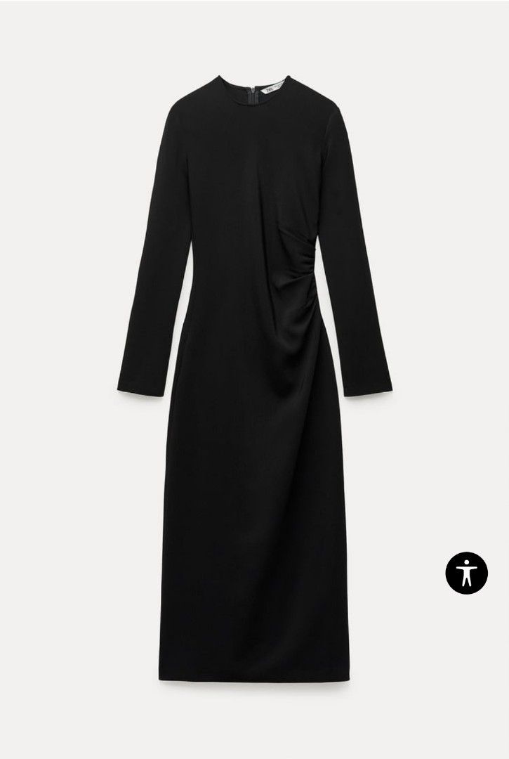 chinese dress ladies Joostricot Women Arctic Blue Peachskin Long Sleeve Ribbed Midi Polo Dress XL / Black main image 0