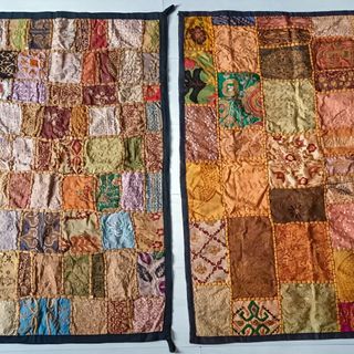 TAKE 2 PCS. FOR P500: WALL CLOTH DECOR: FABRIC SCRAP TEXTILE QUILT BOHO STITCHED PATCHWORK KANTHA HANGING WALL ART