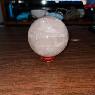84mm Lavender Rose Quartz Sphere with Wood Stand