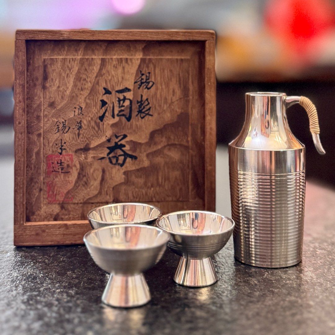 00335AS《藏品》日本南錫錫半（1920-1950）酒器套裝（1酒瓶3酒杯 