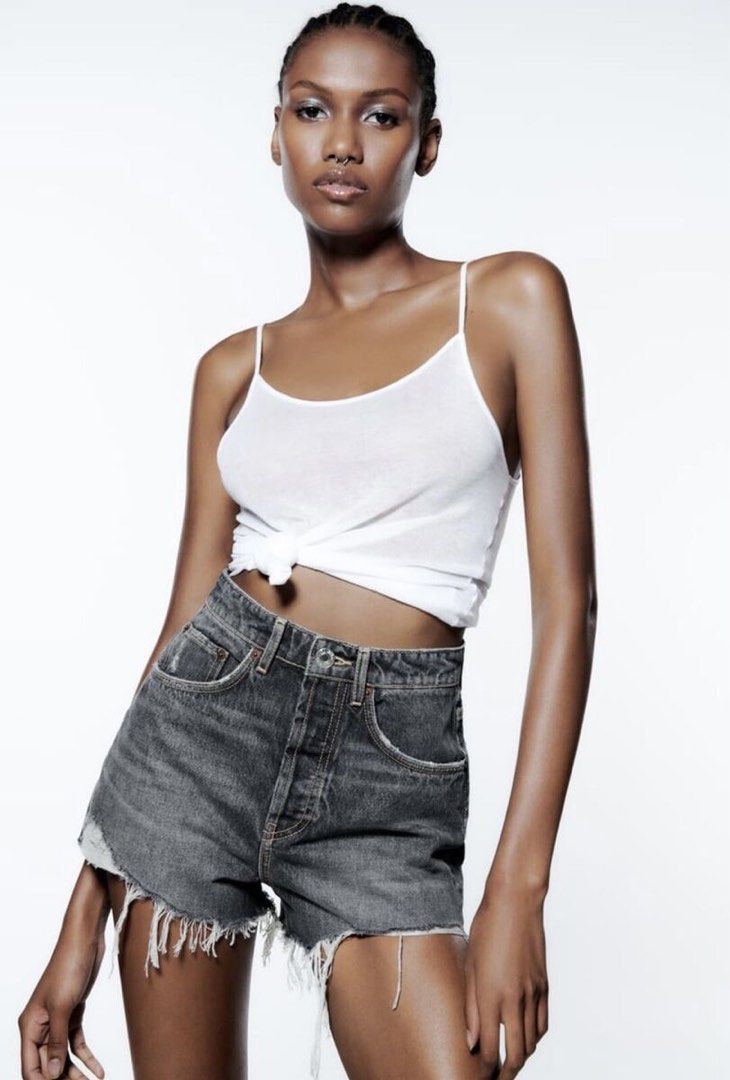 Zara Light Grey High rise Denim Shorts Women s Fashion Bottoms Shorts on Carousell