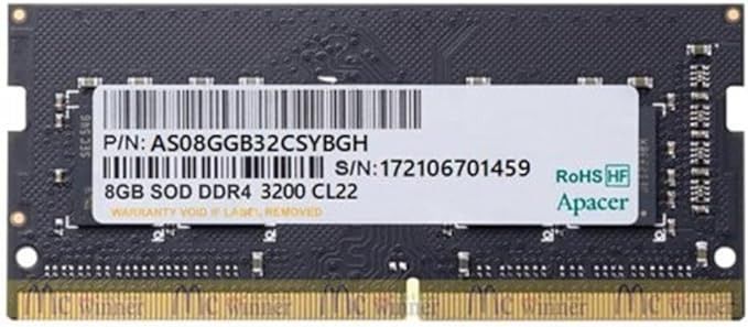 Apacer DRAM ES.08G21.GSH | DDR4 Sodimm 3200-22 1024X8 8Gb Rp | Memory Module | Data Storage