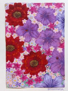 Artwork painting of colorful flowers unframe