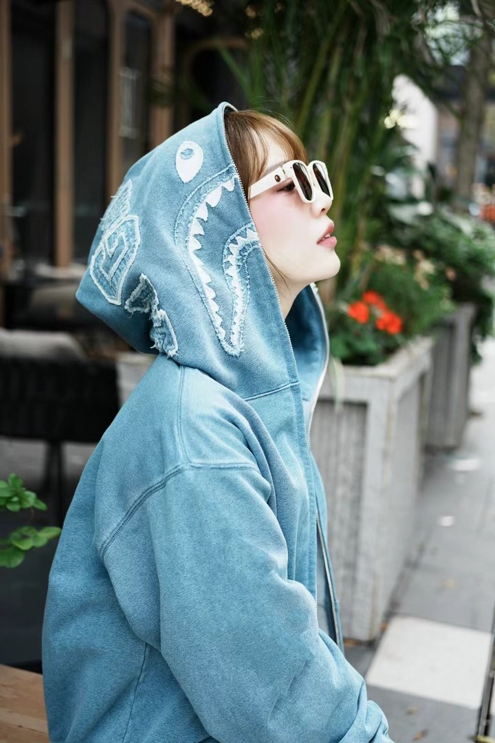 Bape indigo shark hoodie on sale