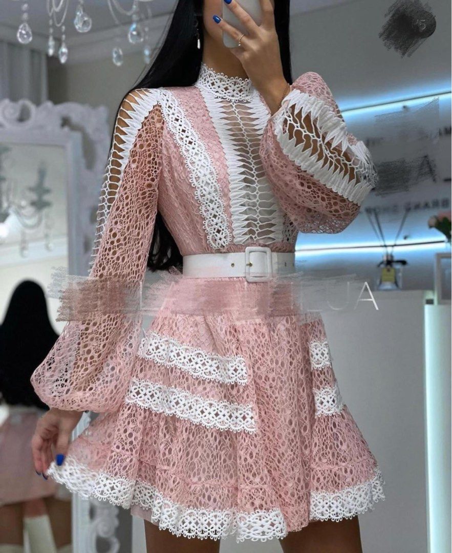 Pink and white lace dress top