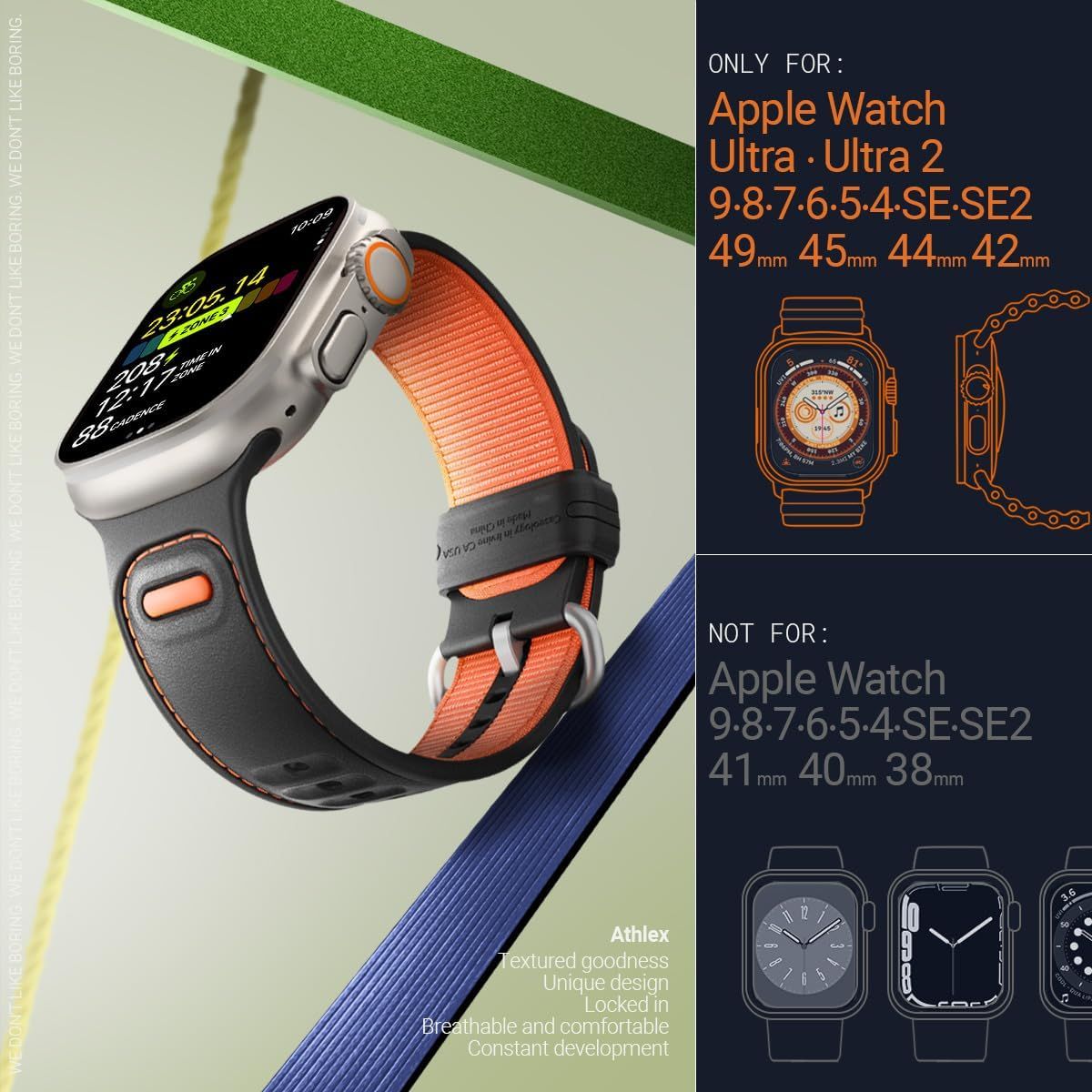 CASEOLOGY Athlex Sport Straps Compatible with Apple Watch Strap for Apple Watch Ultra Ultra 2 49mm Series 9 8 7 45mm Series SE2 6 SE 5 4 44mm and 42mm Silicone Nylon parent Active Orange Mobile Phones