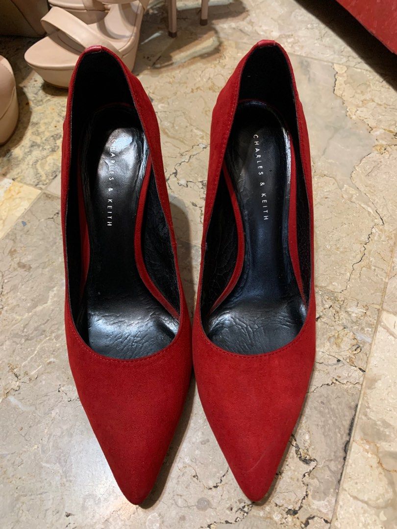 Charles Keith Red High Heels Sepatu Hak Tinggi Wanita Charles