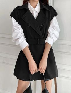 Double breasted belted vest trenchcoat