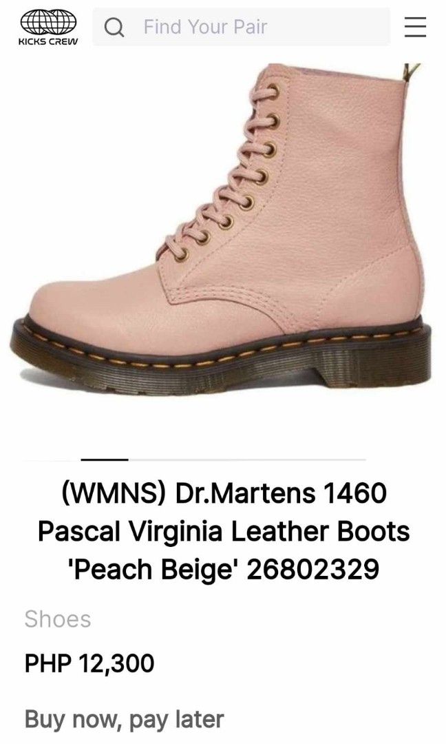 Dr Martens Pascal Virginia Peach Beige (Category: Boots) located in San Juan City. Submitted by _allykim (Listing ID 1297734142, Image 3). Description: >authentic, brand new, unused with box >womens size 7 >in peach beige [limited color] >bought around PHP 12,300 >super nice in actual RFS: wrong size.