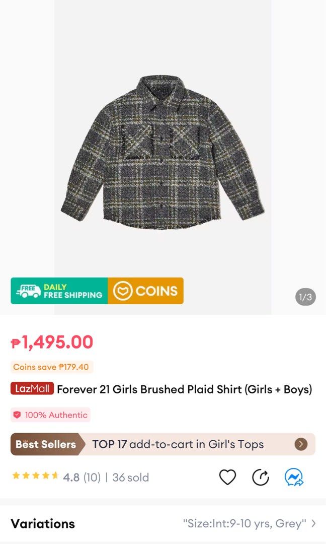 Forever 21 Unisex (Category: Babies & Kids Fashion) located in Quezon City. Submitted by nyleam (Listing ID 1296457231, Image 1). Description: ORIG PRICE ₱1500.