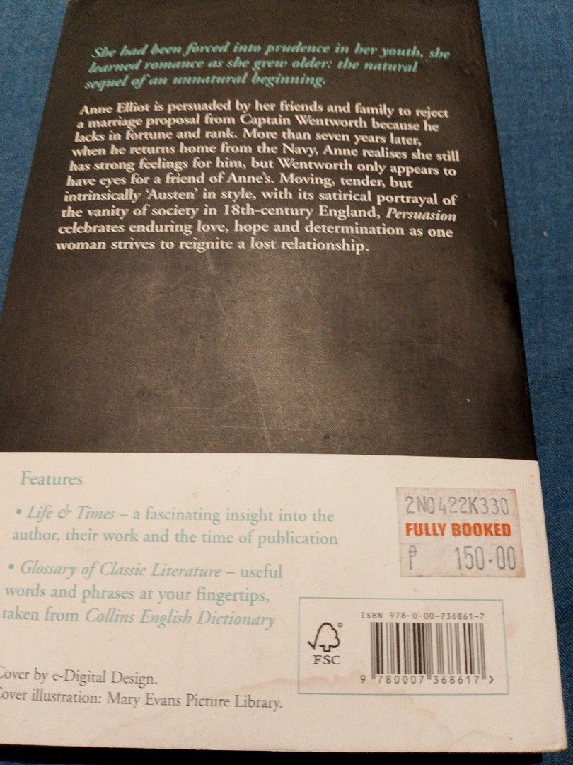 Jane Austen - Persuasion Classic Novel (Category: Storybooks) located in Cainta. Submitted by wolfzzz (Listing ID 1297752554, Image 2). Description: Bought in 2022, never found the time to read it..