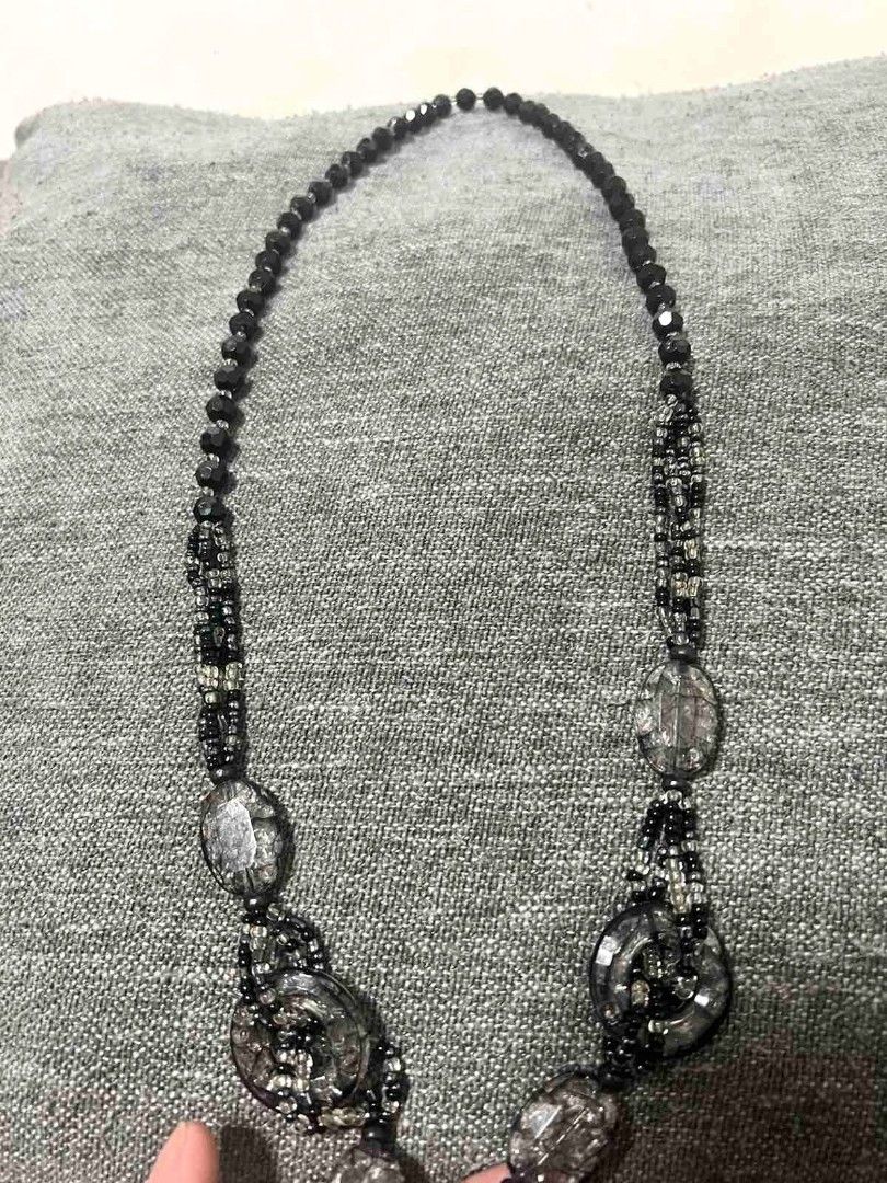 Vintage black glass bead necklace best sale