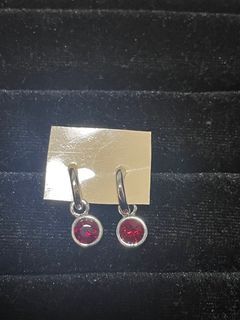 Loop earrings with Ruby birthstone non tarnish