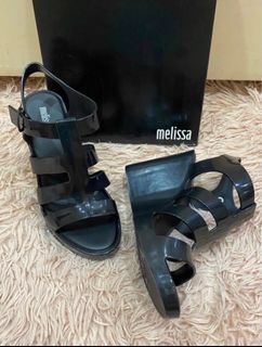 Melissa Black Open-toe Wedge Heels Sandals