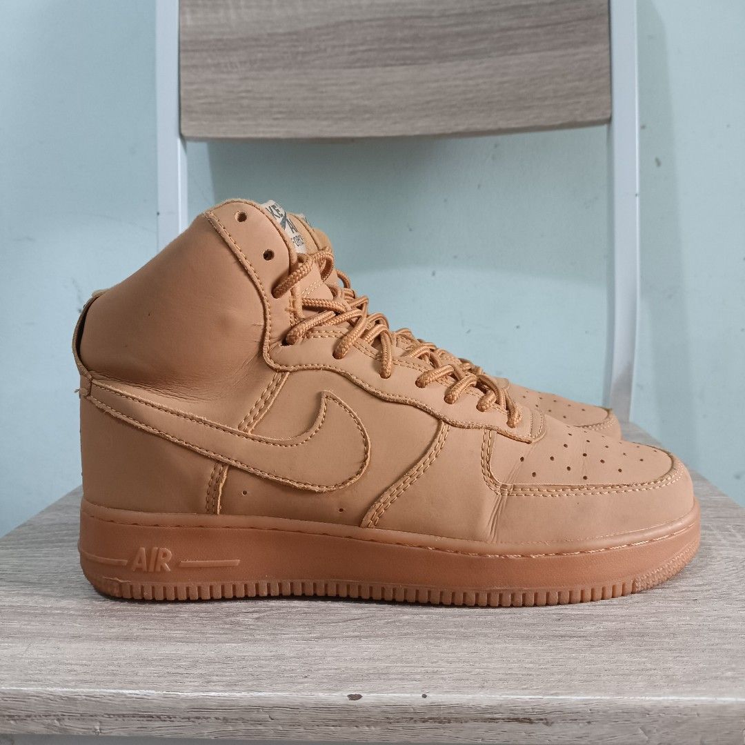 Nike Air Force 1 One High Leather Flax Full Brown Coklat Original Size 41 26cm