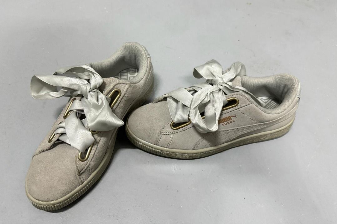 Puma suede heart satin white top