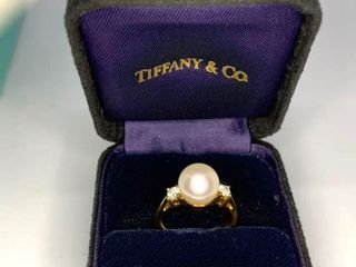 Tiffany gold pearl ring size 6