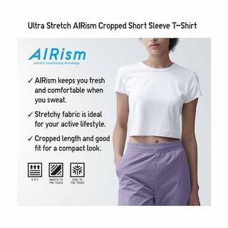 Uniqlo Airism Ultra Stretch Cropped Short Sleeves T- Shirt in White