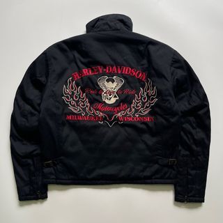 Vintage Harley-Davidson Motorcycle “Ride to Live to Ride” Detroit Racing Typea Jacket Black Quilted Lined