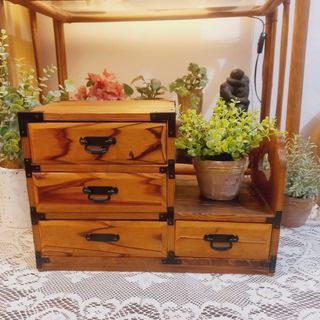 Vintage mini tansu drawer desk organizer jewelry box trinket box