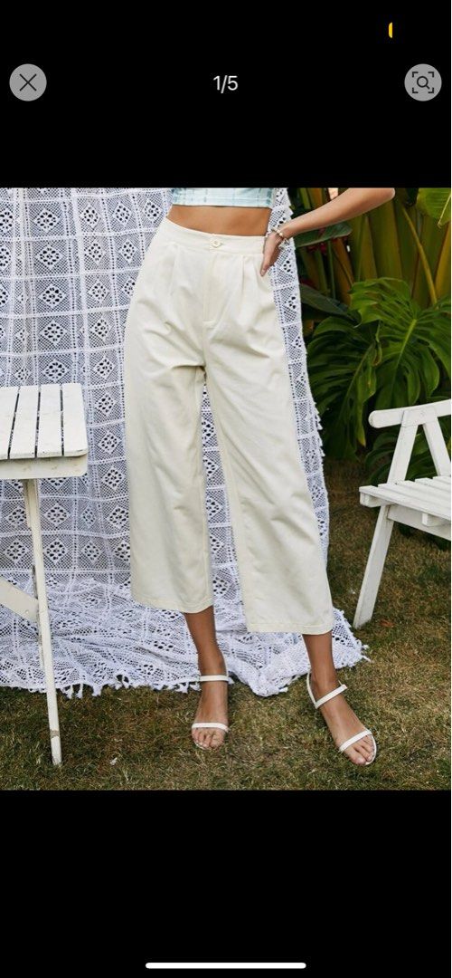 white wide leg capris loose fit cotton pants Women s Fashion Bottoms Jeans Leggings on Carousell