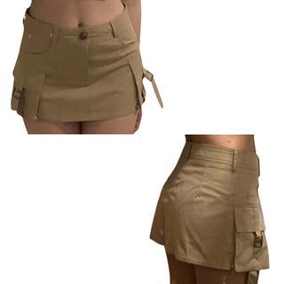 (xxs-s) grunge pocket cargo skirt tan nude light brown khaki tan microskirt miniskirt low waist low rise acubi y2k