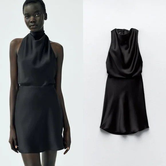 Zara black cowl / drape backless dress (Category: Dresses) located in Manila. Submitted by declutterwmexx (Listing ID 1297756258, Image 1). Description: Bought this for almost 3k. Not used but i had it washed already. RFS: not my style.