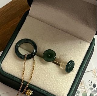 🎉 BUNDLE SET👉 Bluish Green Jade Donut Earring + Donut Necklace 🌊