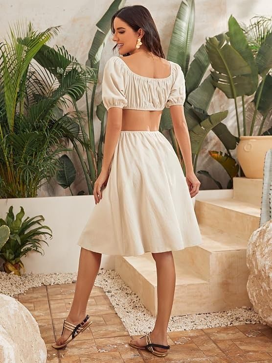 Beige Dress Summer Dress Beach Dress Puff Sleeve Dress Midi Dress Small to  Large, Women's Fashion, Dresses & Sets, Dresses on Carousell