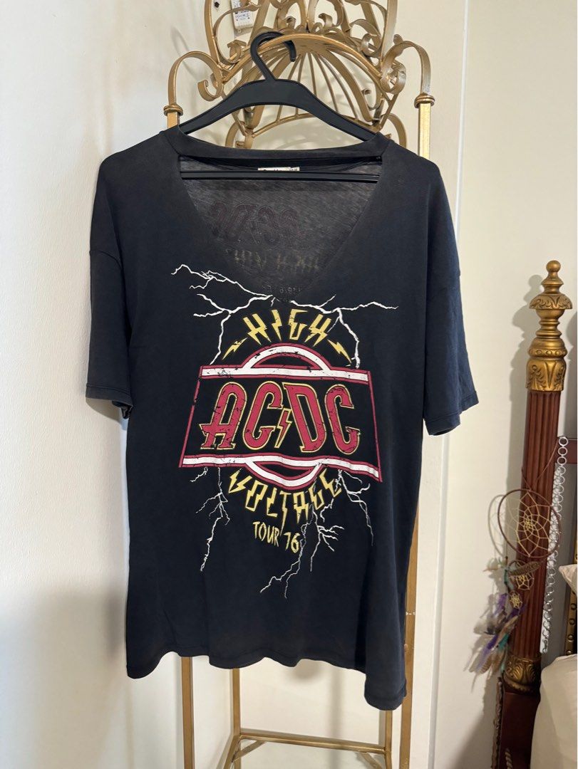 Bershka Acdc T Shirt Bershka ACDC Graphic Tee, Women's Fashion