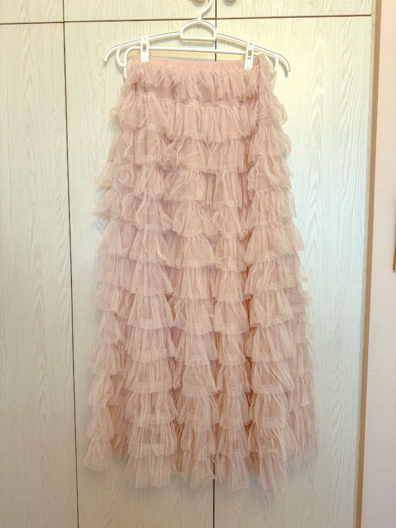 BNWT Stradivarius X Queen Charlotte Collection Pink Tulle Ruffle Maxi Skirt Size Small Formal Party Occasion