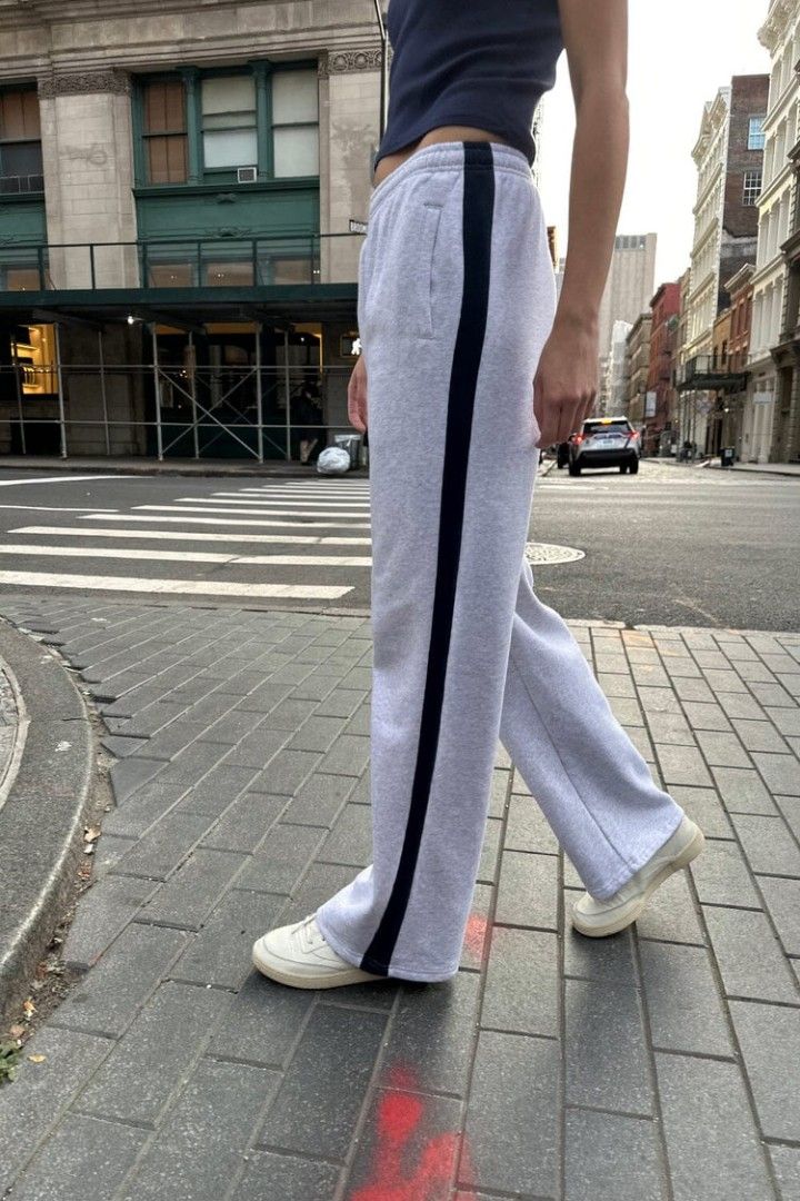 Brandy Melville John Galt silver grey Anastasia tie sweatpants with blue stripe Women s Fashion Bottoms Jeans Leggings on Carousell