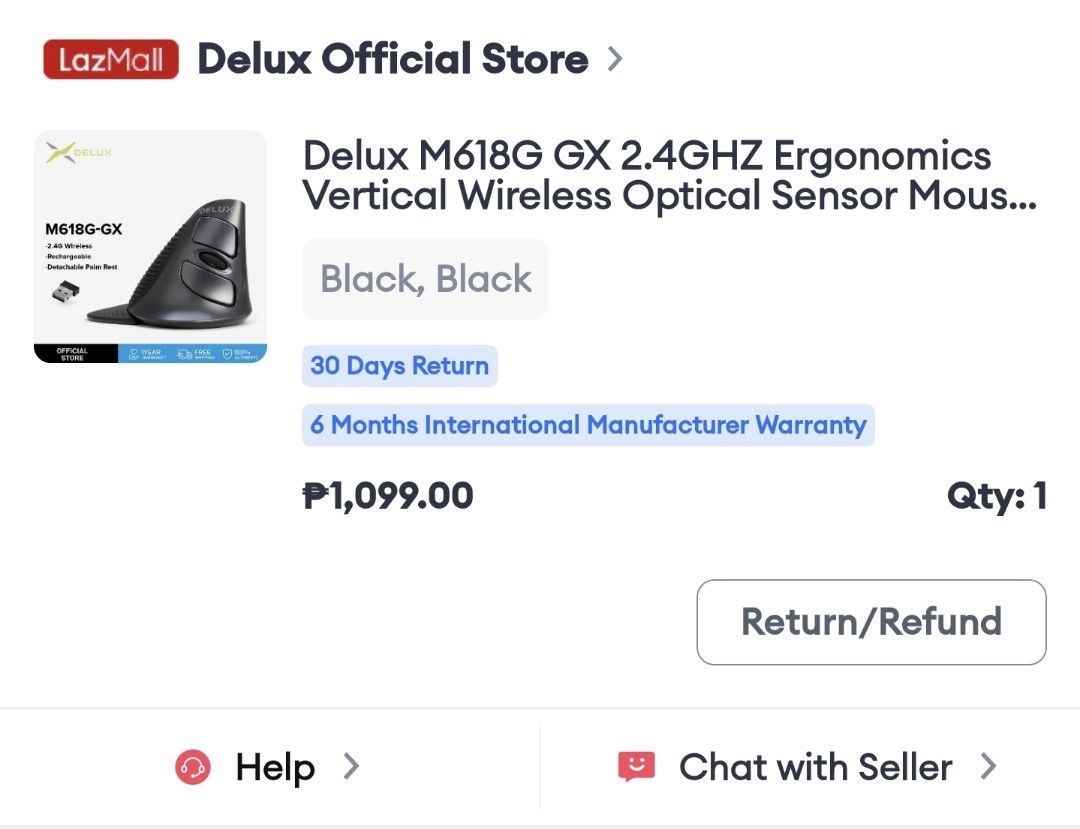 Ergonomic vertical mouse (Category: Mouse & Mousepads) located in Manila. Submitted by cha04254 (Listing ID 1297818006, Image 3). Description: used to try once by ny sister but did not like na its vertical. can do lalamove/cod for province can do J&T delivery. buyer will pay via videocall when im at the J&T.