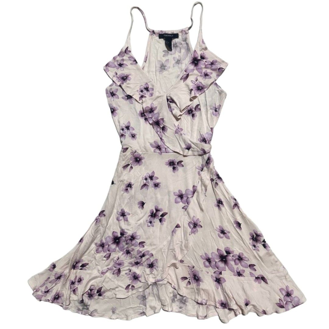 Forever21 Ruffle Assymetrical Fairycore Floral Dress V Neck Sexy mini  midi Gaun pendek summer pantai Bunga flowers bodyfit megar flare asimetris 