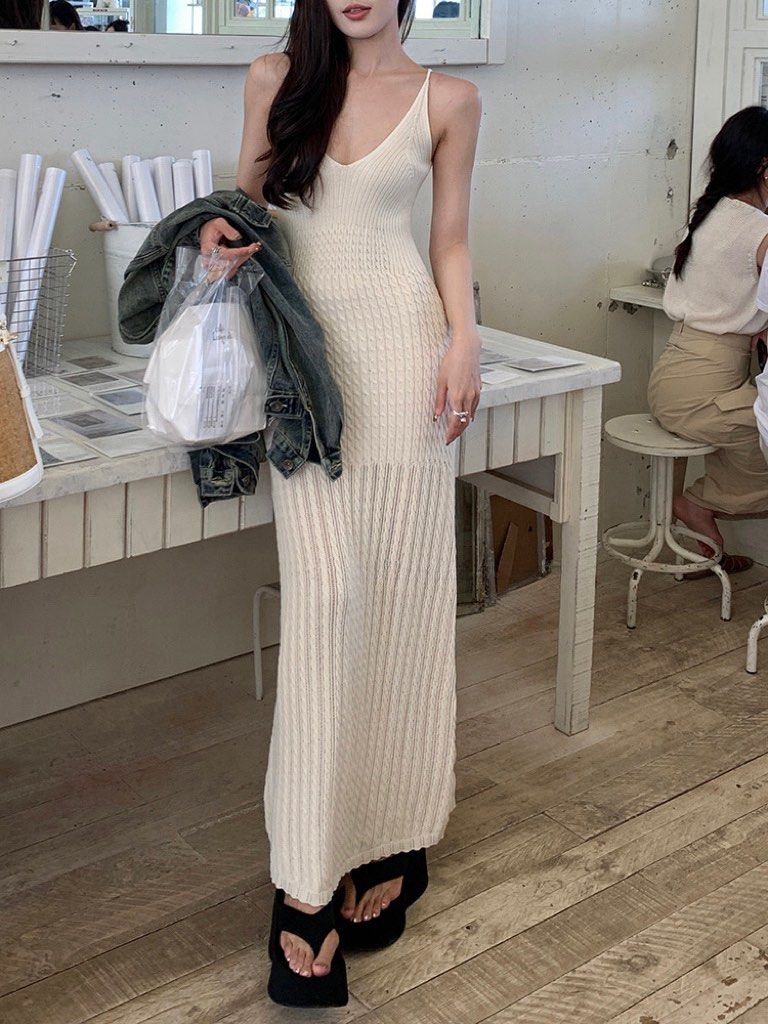 Knit spaghetti strap dress new arrivals