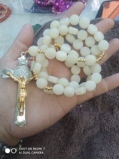 Made in Vatican Rome beautiful white Buri palm seed St Benedict protection rosary