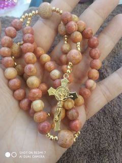 Made in Vatican Rome beautiful coral beads St Benedict protection rosary