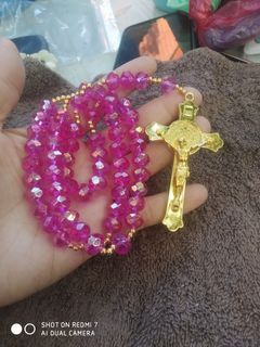 Made in Vatican Rome fushia pink Crystal St Benedict protection rosary