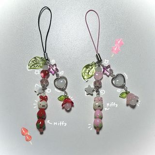 Miffy Pink / Red Strawberry Tanghulu with Bow Pendant Wire Beaded Phone Charm Keychain
