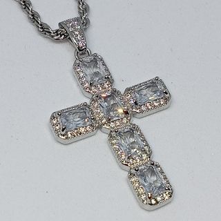 Moissanite Cross Design Pendant Necklace. For Men. 18K plated.