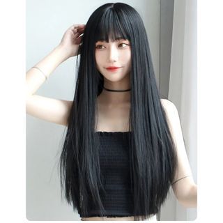 natural black wig with bangs [seven queen]