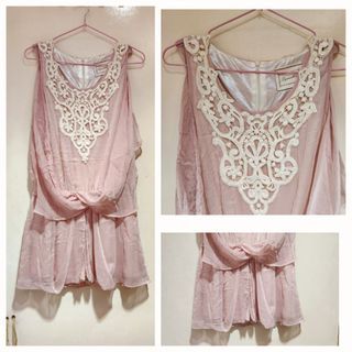 Old rose sleeveless romper with lace FS