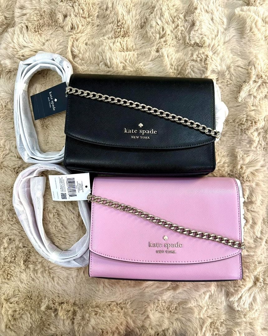 Original Kate Spade Carson Convertible Crossbody (Category: Luxury Bags & Wallets) located in Las Pinas. Submitted by chicchateaumnl (Listing ID 1297863606, Image 3). Description: 100% Original brand new no paperbag with tags in original factory pouch Product Details 6.87"h x 9.12"w x 2.56"d handle drop: 6.75" strap drop: 22" saffiano metal pinmount logo two way spade jacquard lining interior: back slip pocket exterior: back slip pocket flap with