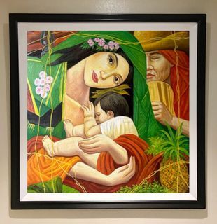 PAMILYA 35x35 inches OIL ON CANVAS Painting with Wood Frame, Ready to Hang